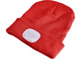Czapka z czołówką 180 lm, ładowalna, USB, rozmiar uniwersalny, bawełna/PE, czerwona