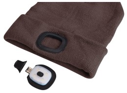 Czapka z czołówką 180lm, ładowalna, USB, rozmiar uniwersalny, bawełna/PE, brązowa