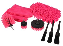 Wielofunkcyjny zestaw narzędzi do czyszczenia i mycia samochodu CAR DETAILING PINK 9, 9 szt.