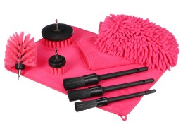 Wielofunkcyjny zestaw narzędzi do czyszczenia i mycia samochodu CAR DETAILING PINK 9, 9 szt.