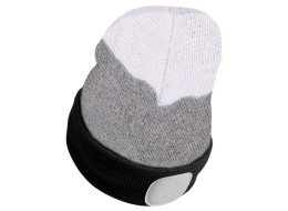 Czapka z czołówką 180 lm, ładowalna, USB, uniwersalny rozmiar, bawełna/PE, czarna/szara/biała