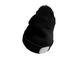 Czapka z czołówką 180 lm, ładowalna, USB, uniwersalny rozmiar, bawełna/PE, czarna z pomponem
