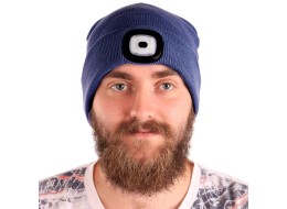 Czapka z czołówką 180 lm, ładowalna, USB, rozmiar uniwersalny, bawełna/PE, niebieska