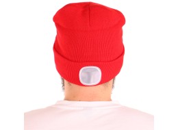 Czapka z czołówką 180 lm, ładowalna, USB, rozmiar uniwersalny, bawełna/PE, czerwona