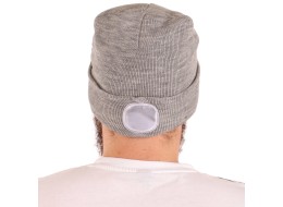 Czapka z czołówką 180 lm, ładowalna, USB, rozmiar uniwersalny, bawełna/PE, jasnoszara