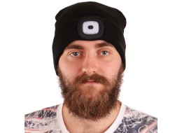 Czapka z czołówką 180 lm, ładowalna, USB, rozmiar uniwersalny, bawełna/PE, czarna