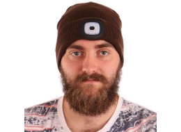 Czapka z czołówką 180lm, ładowalna, USB, rozmiar uniwersalny, bawełna/PE, brązowa