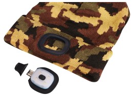 Czapka z czołówką 180lm, ładowalna, USB, rozmiar uniwersalny, bawełna/PE, maskująca