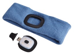 Opaska z czołówką 180lm, ładowalna, USB, rozmiar uniwersalny, bawełna/PE, niebieska