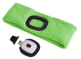 Opaska z lampką czołową 180 lm, ładowalna, USB, rozmiar uniwersalny, bawełna/PE, fluorescencyjna zie