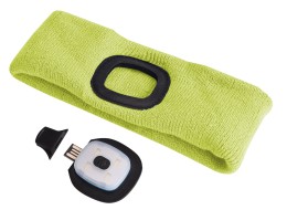 Opaska z lampką czołową 180 lm, ładowalna, USB, rozmiar uniwersalny, bawełna/PE, fluorescencyjna żół