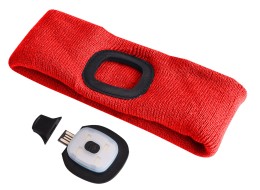 Opaska z czołówką 180lm, ładowalna, USB, uniwersalny rozmiar, bawełna/PE, czerwona