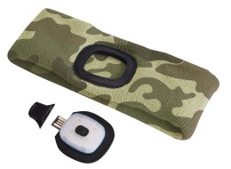 Opaska z czołówką 180lm, ładowalna, USB, uniwersalny rozmiar, bawełna/PE, moro