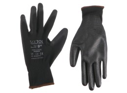 Rękawice robocze z poliestru częściowo powlekane poliuretanem GLOVE PE-PU 9, czarne, rozmiar 9, 6 pa