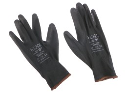Rękawice robocze z poliestru częściowo powlekane poliuretanem GLOVE PE-PU 9, czarne, rozmiar 9, 6 pa
