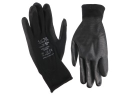 Rękawice robocze z poliestru częściowo zanurzone w poliuretanie GLOVE PE-PU 10, czarne, rozmiar 10