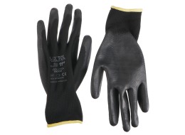 Rękawice robocze z poliestru częściowo zanurzone w poliuretanie GLOVE PE-PU 11, czarne, rozmiar 11