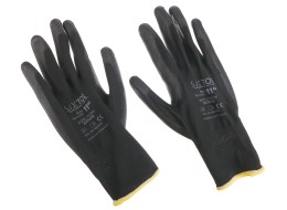 Rękawice robocze z poliestru częściowo zanurzone w poliuretanie GLOVE PE-PU 11, czarne, rozmiar 11
