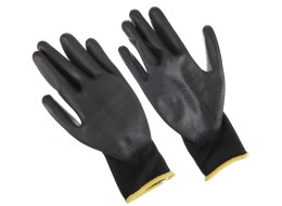 Rękawice robocze z poliestru częściowo zanurzone w poliuretanie GLOVE PE-PU 11, czarne, rozmiar 11