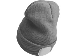 Czapka z czołówką 180 lm, ładowalna, USB, rozmiar uniwersalny, bawełna/PE, jasnoszara