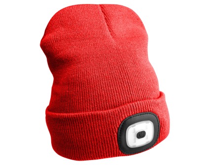 Czapka beanie z latarką czołową 180 lm, ładowana przez USB, uniwersalny rozmiar, bawełna/PE, czerwon