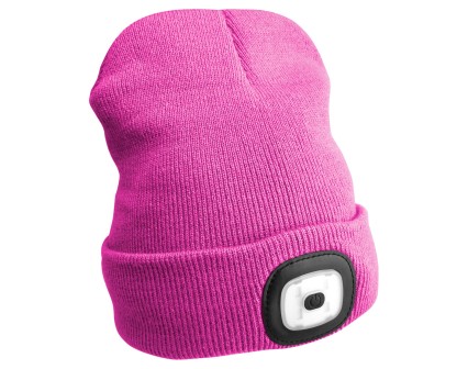 Czapka beanie z latarką czołową 180 lm, ładowana przez USB, uniwersalny rozmiar, bawełna/PE, różowa