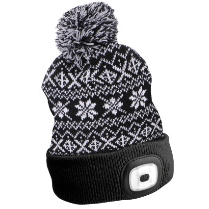 Czapka z czołówką 180 lm, ładowalna, USB, uniwersalny rozmiar, bawełna/PE, zimowa czarna