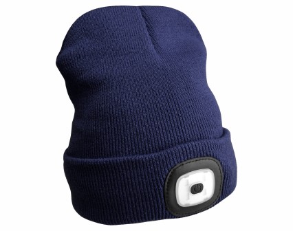 Czapka beanie z latarką czołową 180 lm, ładowana przez USB, uniwersalny rozmiar, bawełna/PE, niebies