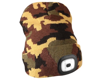 Czapka beanie z latarką czołową 180 lm, ładowana przez USB, uniwersalny rozmiar, bawełna/PE, kamufla