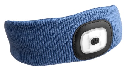 Opaska z czołówką 180lm, ładowalna, USB, rozmiar uniwersalny, bawełna/PE, niebieska