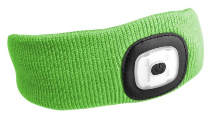 Opaska z lampką czołową 180 lm, ładowalna, USB, rozmiar uniwersalny, bawełna/PE, fluorescencyjna zie