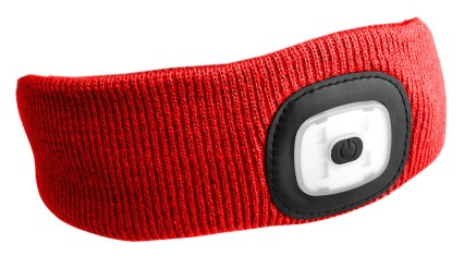 Opaska z czołówką 180lm, ładowalna, USB, uniwersalny rozmiar, bawełna/PE, czerwona