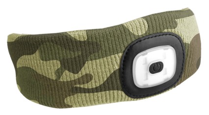 Opaska z czołówką 180lm, ładowalna, USB, uniwersalny rozmiar, bawełna/PE, moro