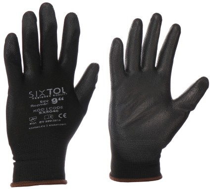 Rękawice robocze z poliestru półpowlekane poliuretanem GLOVE PE-PU 9, czarne, rozmiar 9