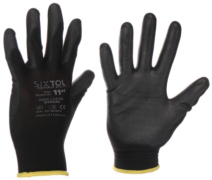 Rękawice robocze z poliestru częściowo zanurzone w poliuretanie GLOVE PE-PU 11, czarne, rozmiar 11