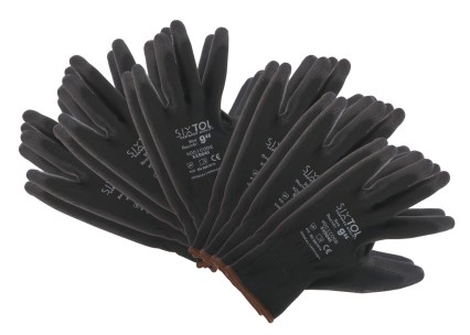 Rękawice robocze z poliestru częściowo powlekane poliuretanem GLOVE PE-PU 9, czarne, rozmiar 9, 6 pa