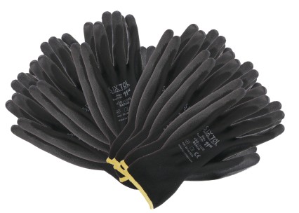 Rękawice robocze z poliestru, częściowo pokryte PU GLOVE PE-PU 11, czarne, rozmiar 11\