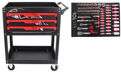 Wózek warsztatowy z narzędziami MECHANIC TROLLEY JASON 80, 3 szuflady, 1 półka, 80 szt. narzędzi
