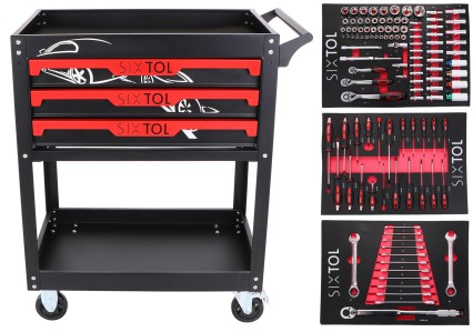 Wózek warsztatowy z narzędziami MECHANIC TROLLEY JASON 115, 3 szuflady, 1 półka, 115 szt. narzędzi