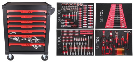 Wózek warsztatowy na narzędzia MECHANIC TROLLEY KEVIN 210, 7 szuflad, 210 szt. narzędzi