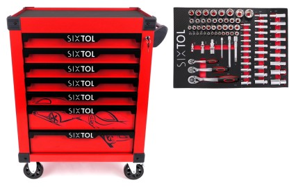 Wózek warsztatowy na narzędzia MECHANIC TROLLEY KEVIN RED 80, 7 szuflad, 80 szt. narzędzi