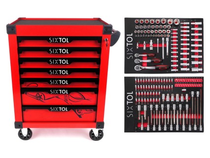 Wózek warsztatowy na narzędzia MECHANIC TROLLEY KEVIN RED 182, 7 szuflad, 182 szt. narzędzi