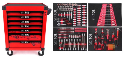 Wózek warsztatowy na narzędzia MECHANIC TROLLEY KEVIN RED 210, 7 szuflad, 210 szt. narzędzi