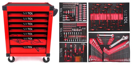 Wózek warsztatowy na narzędzia MECHANIC TROLLEY KEVIN RED 253, 7 szuflad, 253 szt. narzędzi