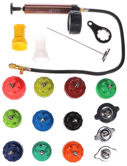 Zestaw do testowania układu chłodzenia MECHANICZNY TESTER CHŁODZENIA 18, 0-2,5 bar, 18 szt.