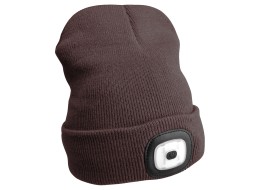 Czapka z czołówką 180lm, ładowalna, USB, rozmiar uniwersalny, bawełna/PE, brązowa