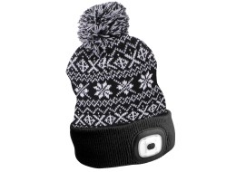 Czapka z czołówką 180 lm, ładowalna, USB, uniwersalny rozmiar, bawełna/PE, zimowa czarna