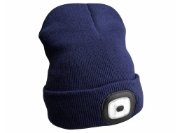 Czapka z czołówką 180 lm, ładowalna, USB, rozmiar uniwersalny, bawełna/PE, niebieska