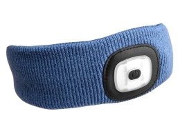 Opaska z czołówką 180lm, ładowalna, USB, rozmiar uniwersalny, bawełna/PE, niebieska