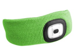 Opaska z lampką czołową 180 lm, ładowalna, USB, rozmiar uniwersalny, bawełna/PE, fluorescencyjna zie